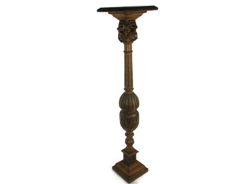 Hand Carved  Ornate Wooden Pedestal Lion Heads Impressive Plant Bonsai Stand photo furniture