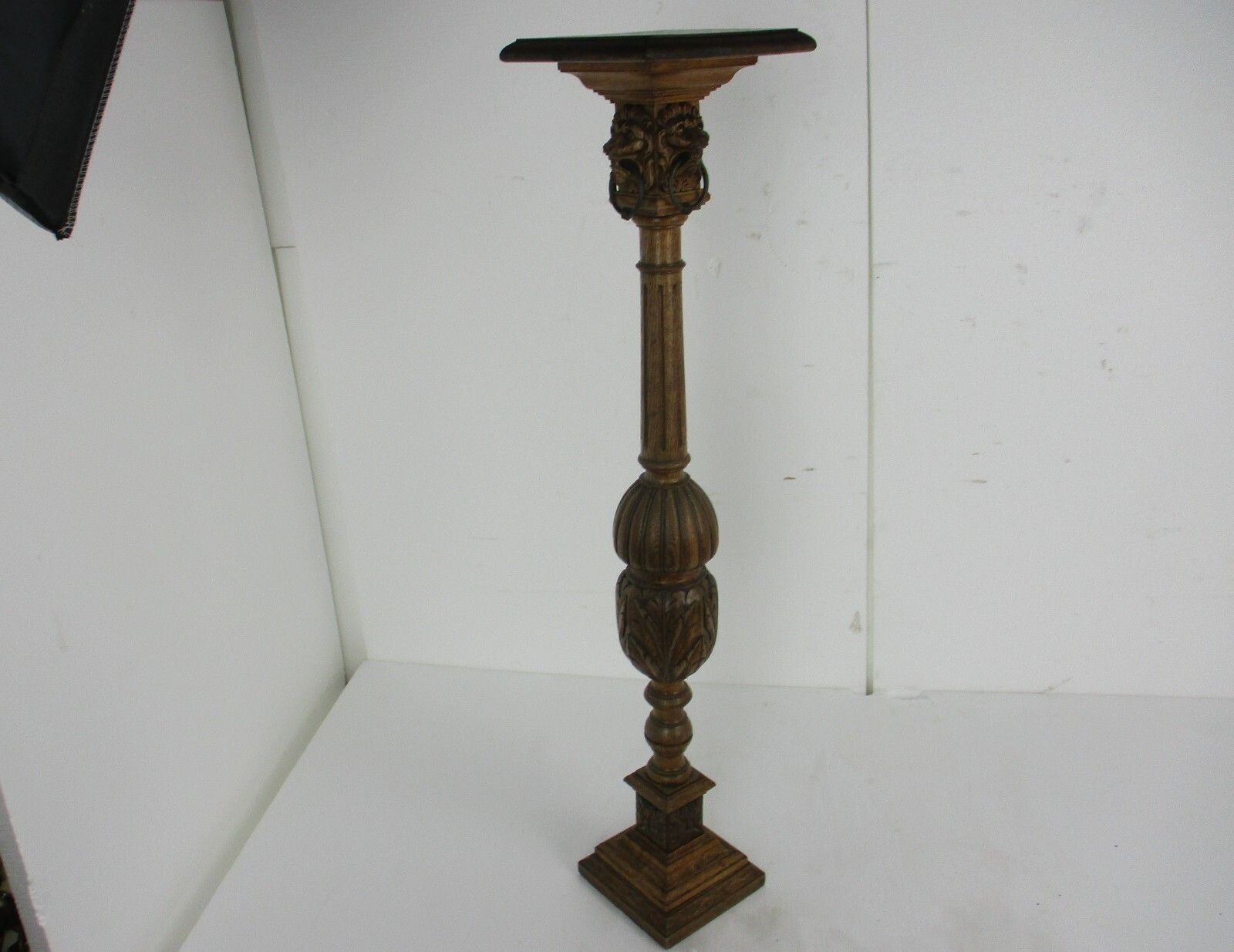 Hand Carved  Ornate Wooden Pedestal Lion Heads Impressive Plant Bonsai Stand photo vinterior