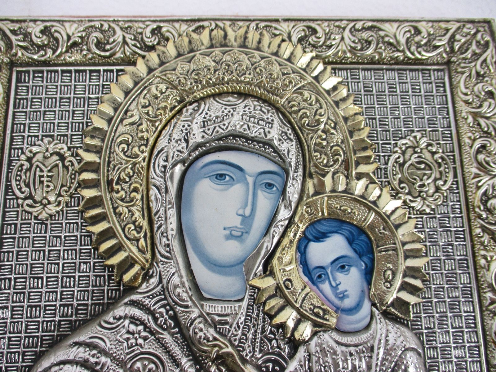 Vintage Traveling Icon Thin  Metal  Madonna With Infant  Our Lord Jesus Christ H photo furniture