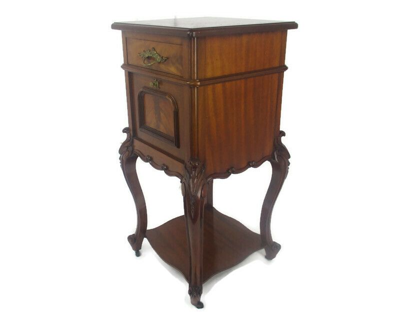 Antique Cabinet Side Table Night Stand Queen Anne Style Wood On Wheels Wow