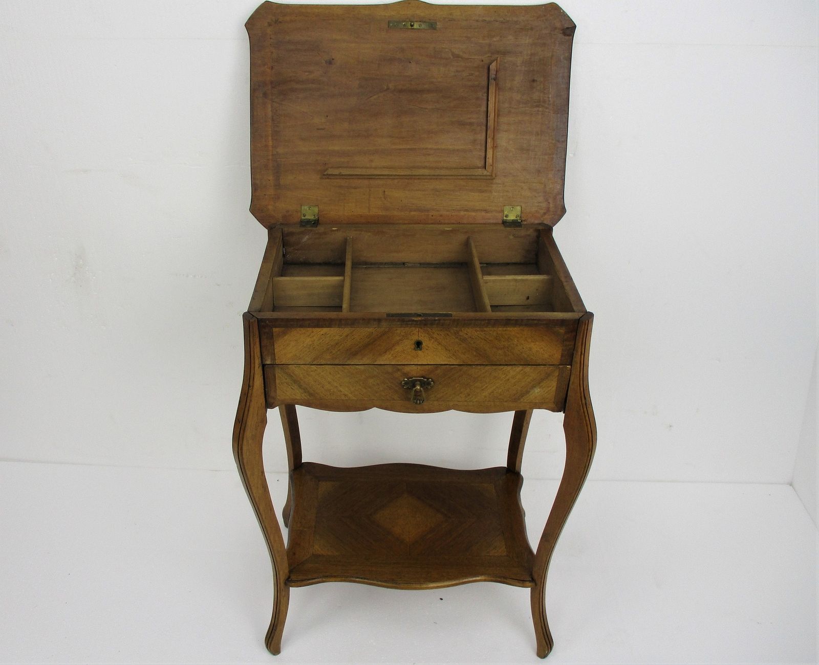 Antique Art Nouveau Inlay Wood Sewing Quilting Box Table Cabinet Two Tier Gorgeo photo furniture