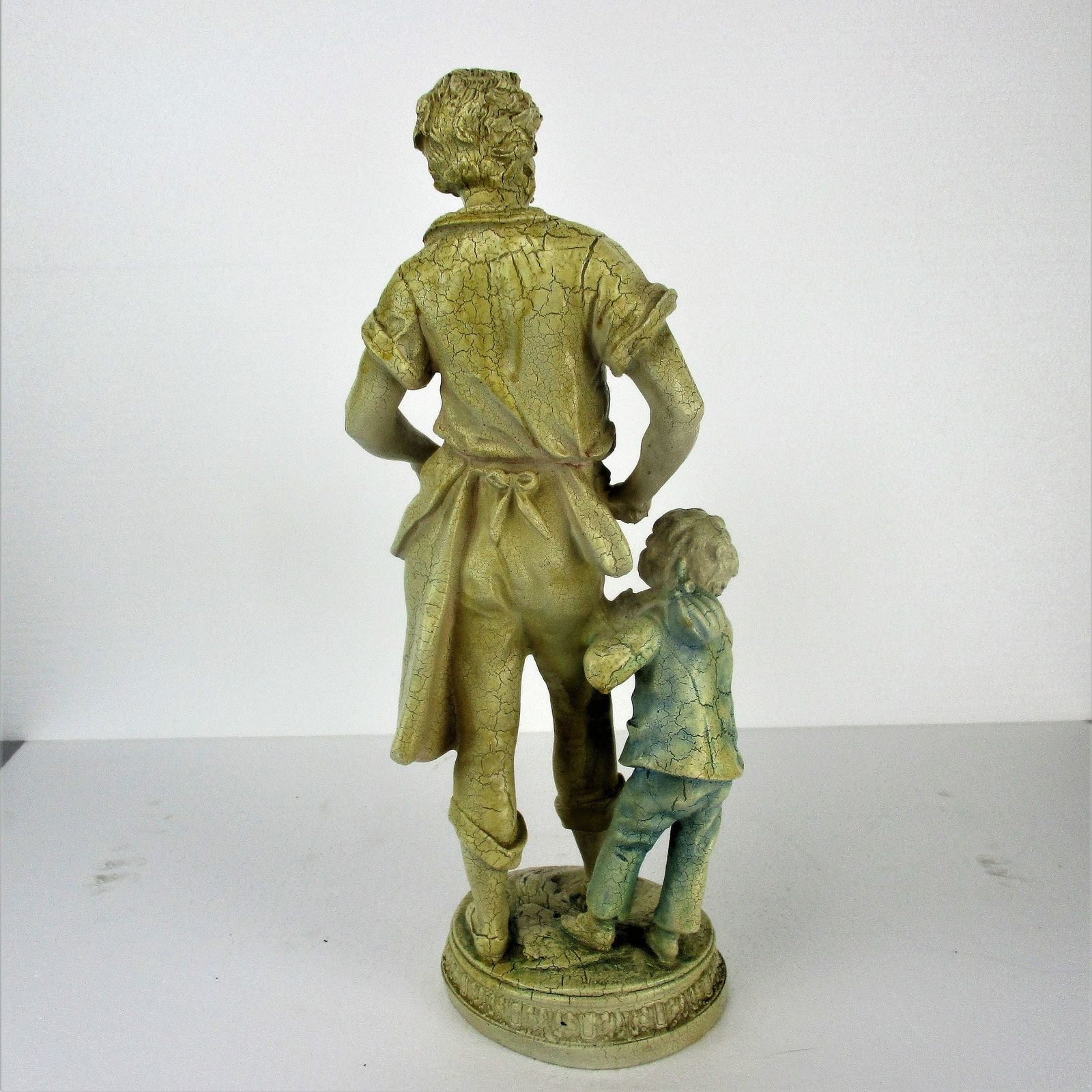 Large Statue Father And Son Resin Crackled White Backpack Little Boy Traveling S photo buy