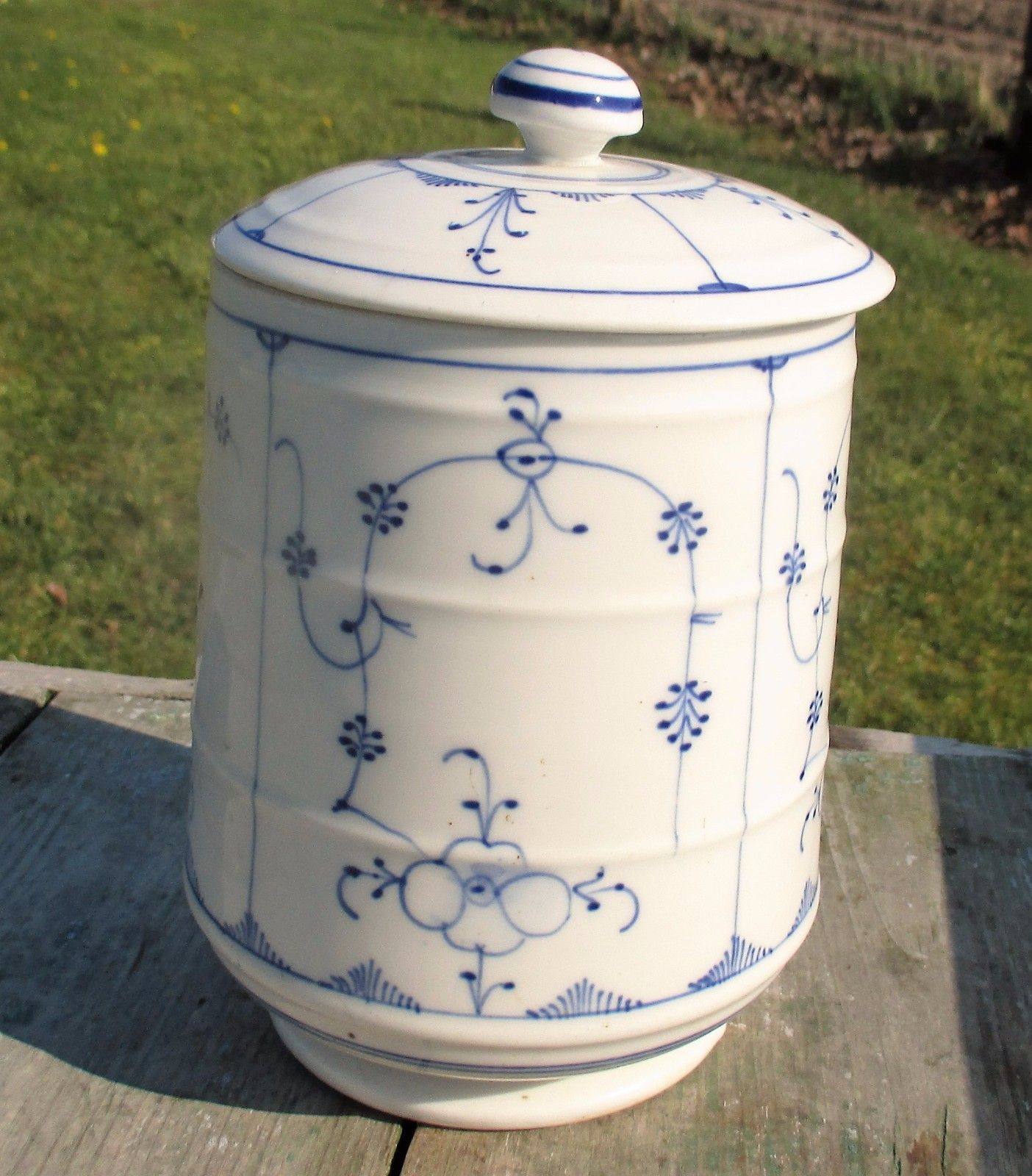 Antique 19th Century Rauenstein Coffee Jar  Porcelain  Germany Marked Blue White photo for sale