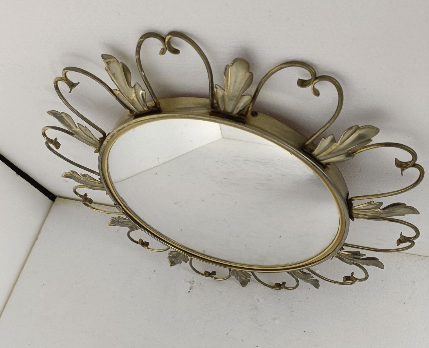 Retro Modernist Starburst Sunburst Metal Wall Convex Mirror Mid Century Leafs Re photo 223.0