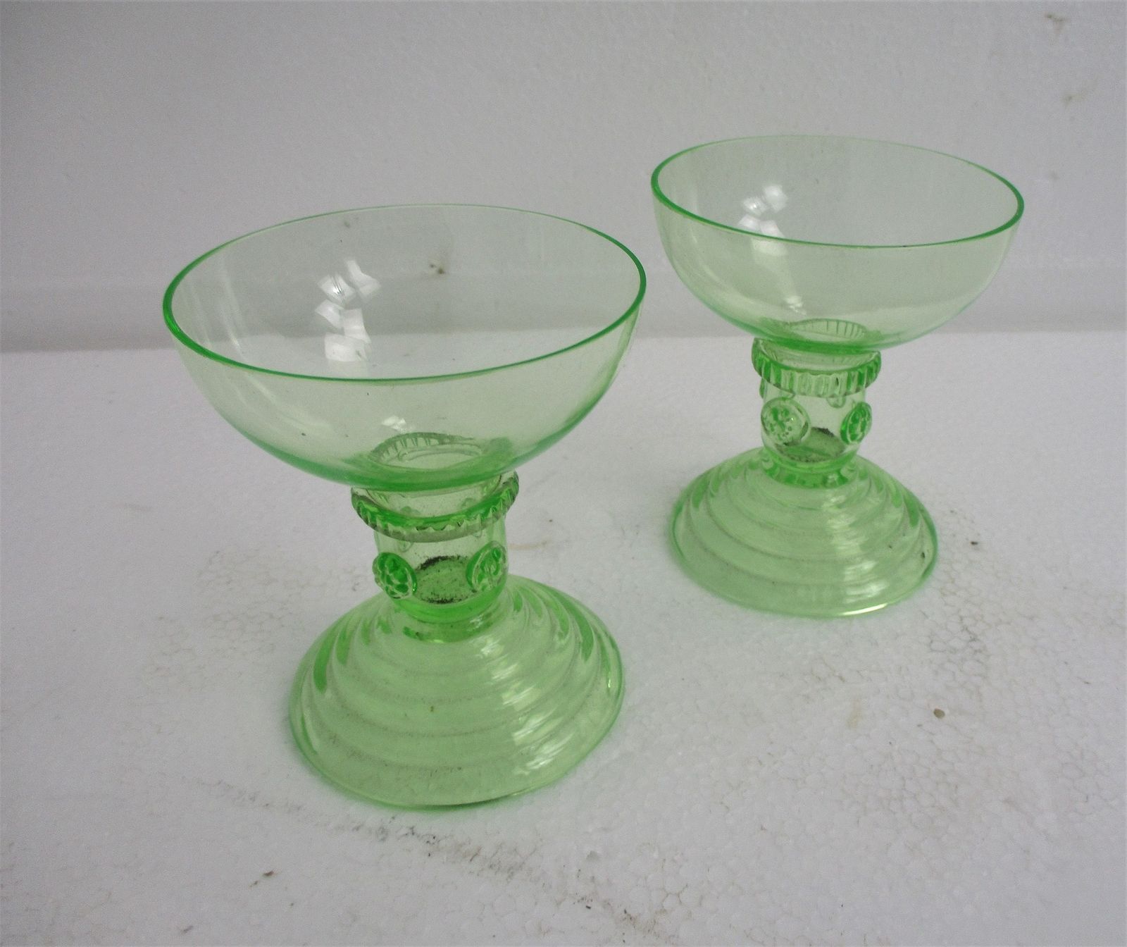 Pair Antique 19th Century Roemers Goblets Wine Glasses Bohemian Exquisite Green photo furniture