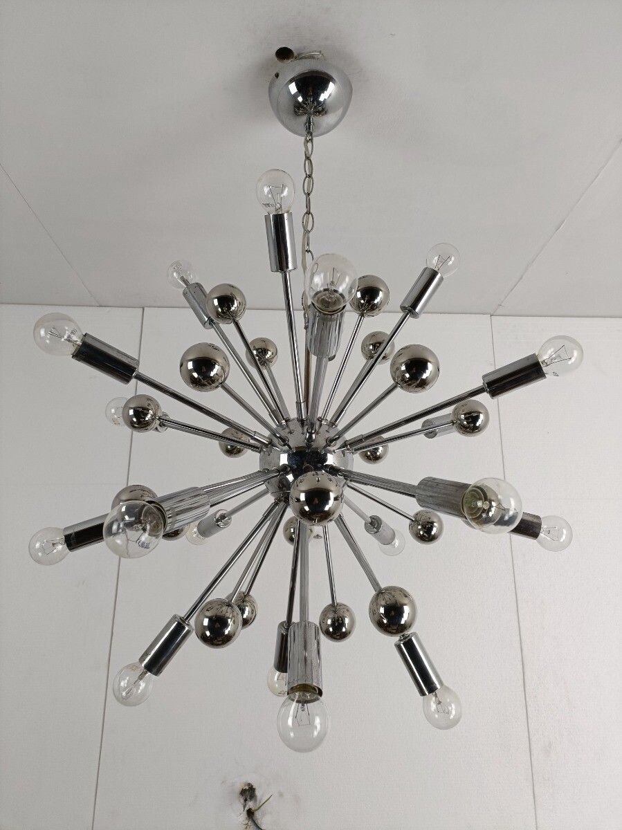 Impressive Sputnik Chandelier Modernist 20 Lights Metal Chrome Pop Art Vintage photo buy