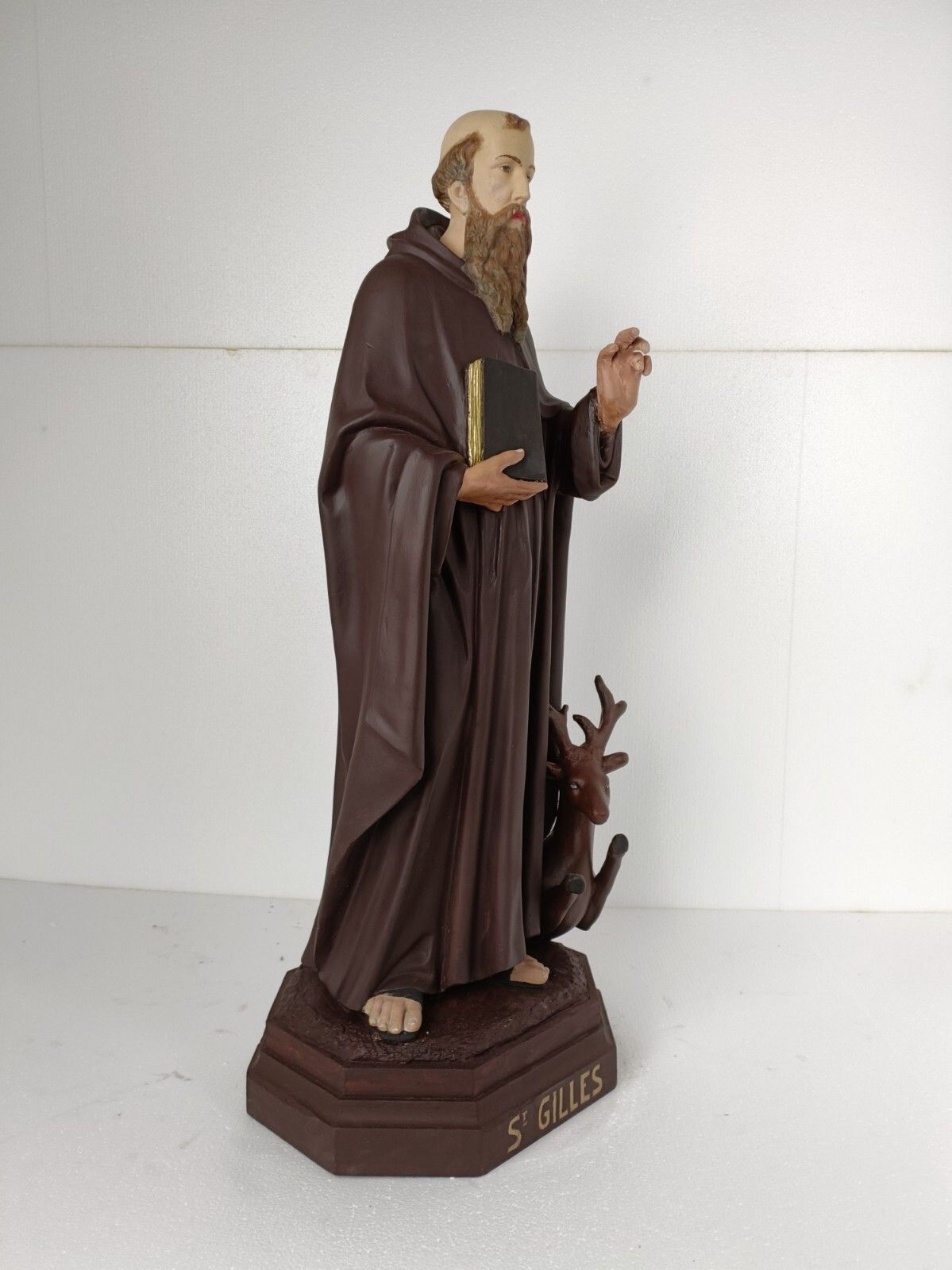Church Statue  Saint Gillis Gilles The Wanderer With A Deer Collector Plaster photo vinterior