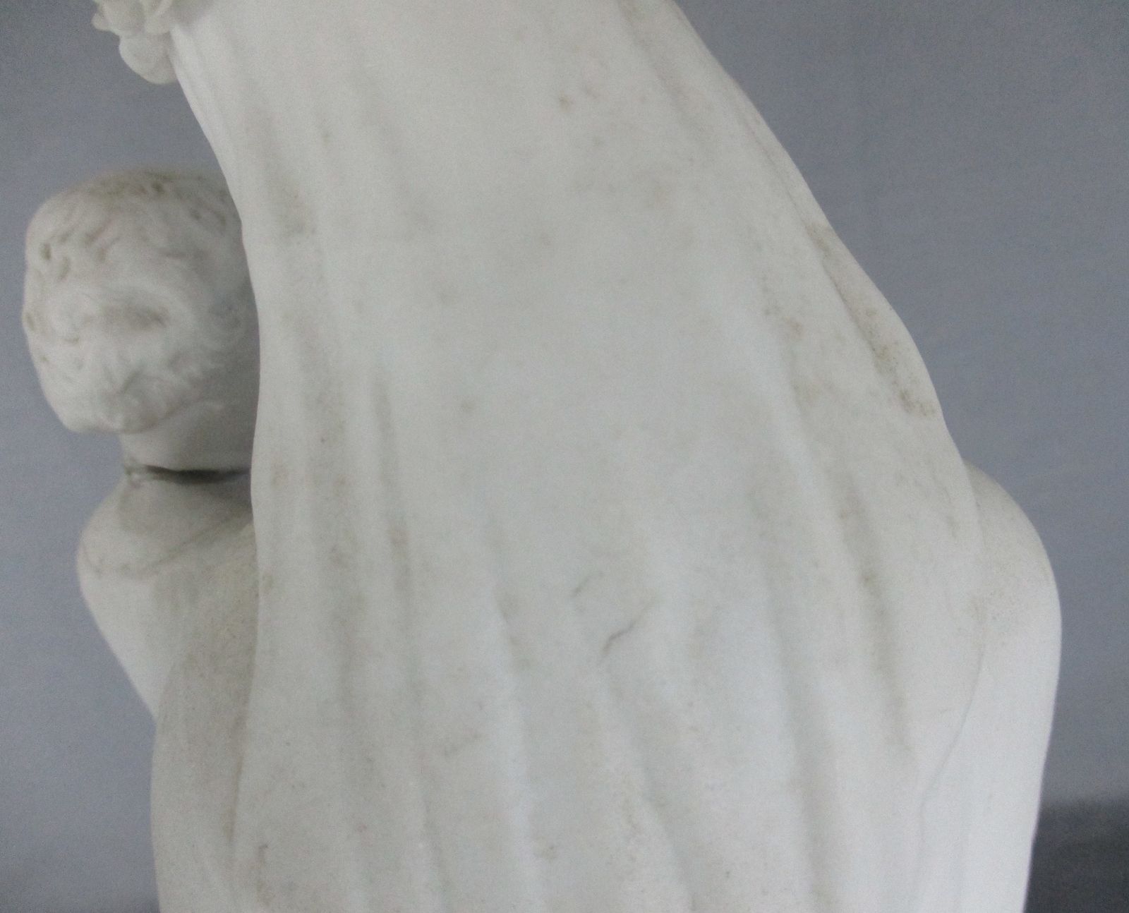 Large French Antique 1900 Bisque Statue Virgin Mary Our Lady With Infant Child F photo vintage