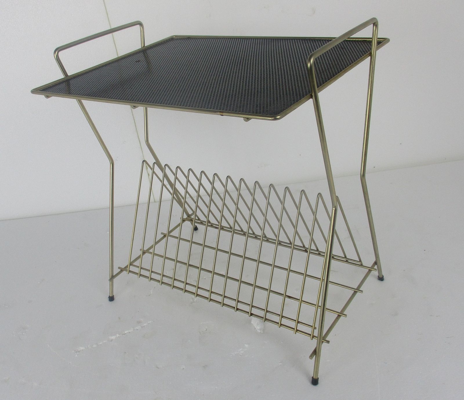 Atomic Perforated Wire Iron Cart Trolley Music Albums Side Table Mid Century M photo furniture