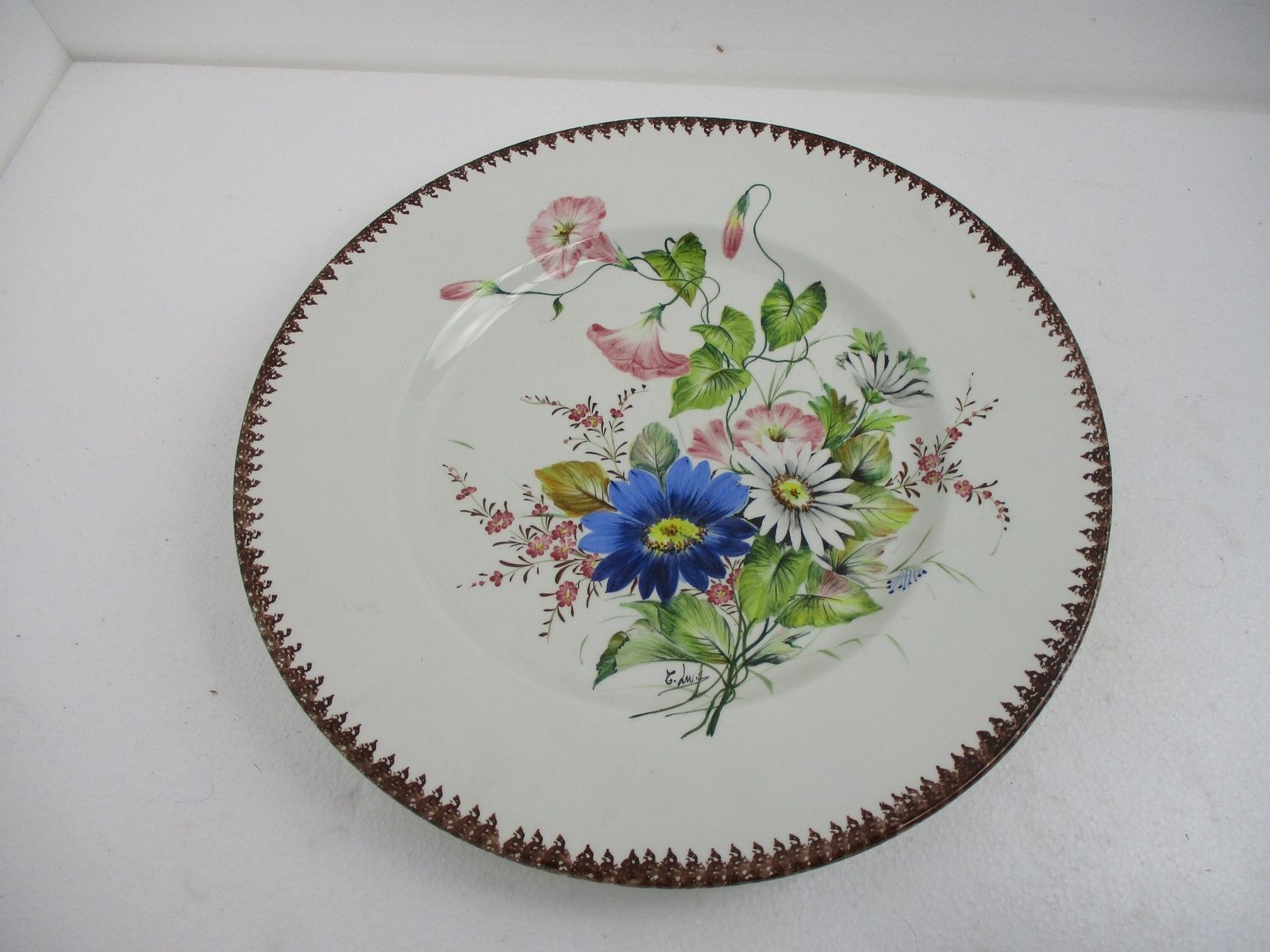 Large Charger Wall Plate After T. Luis Marked Hand Painted Lovely Flowers photo furniture