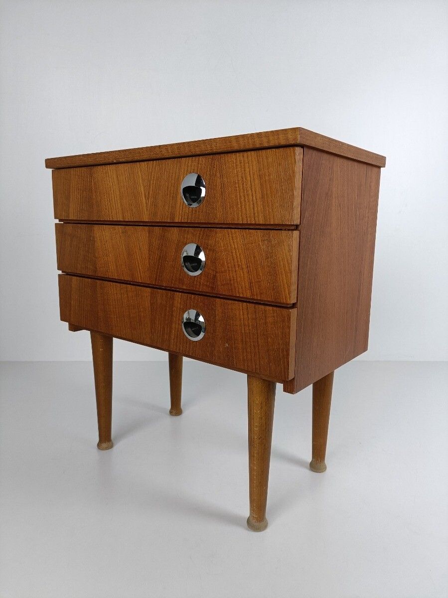 Wooden Wood Nightstand End Table Chest Of Drawers Sock Drawer Modernist Retro Ch photo vintage