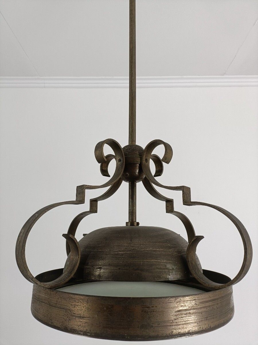 Art Deco Chandelier Pendant Attributed To De Coene Belgium Industrial Loft Style photo Lighting