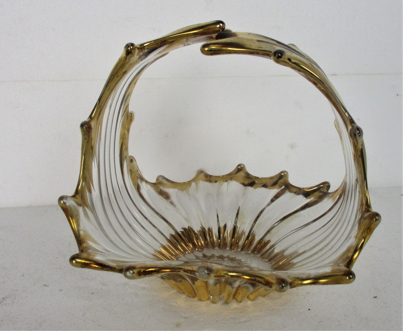 Art Glass Amber Champagne Clear Bowl Dish Centerpiece Murano Style Basket