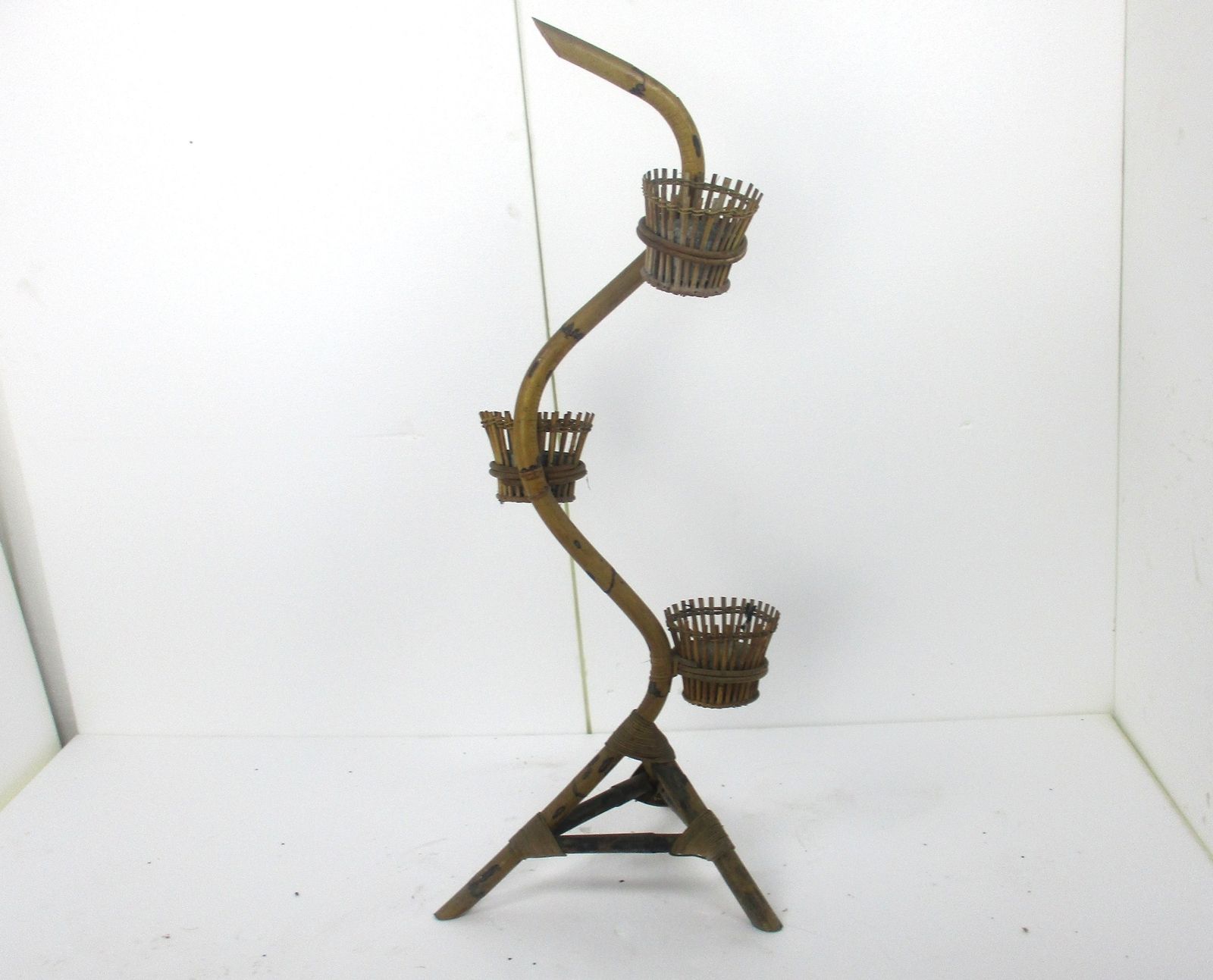 Standing Floor Planter Wicker Bamboo Rattan 3 Tier Planters Mid Century Modernis photo furniture