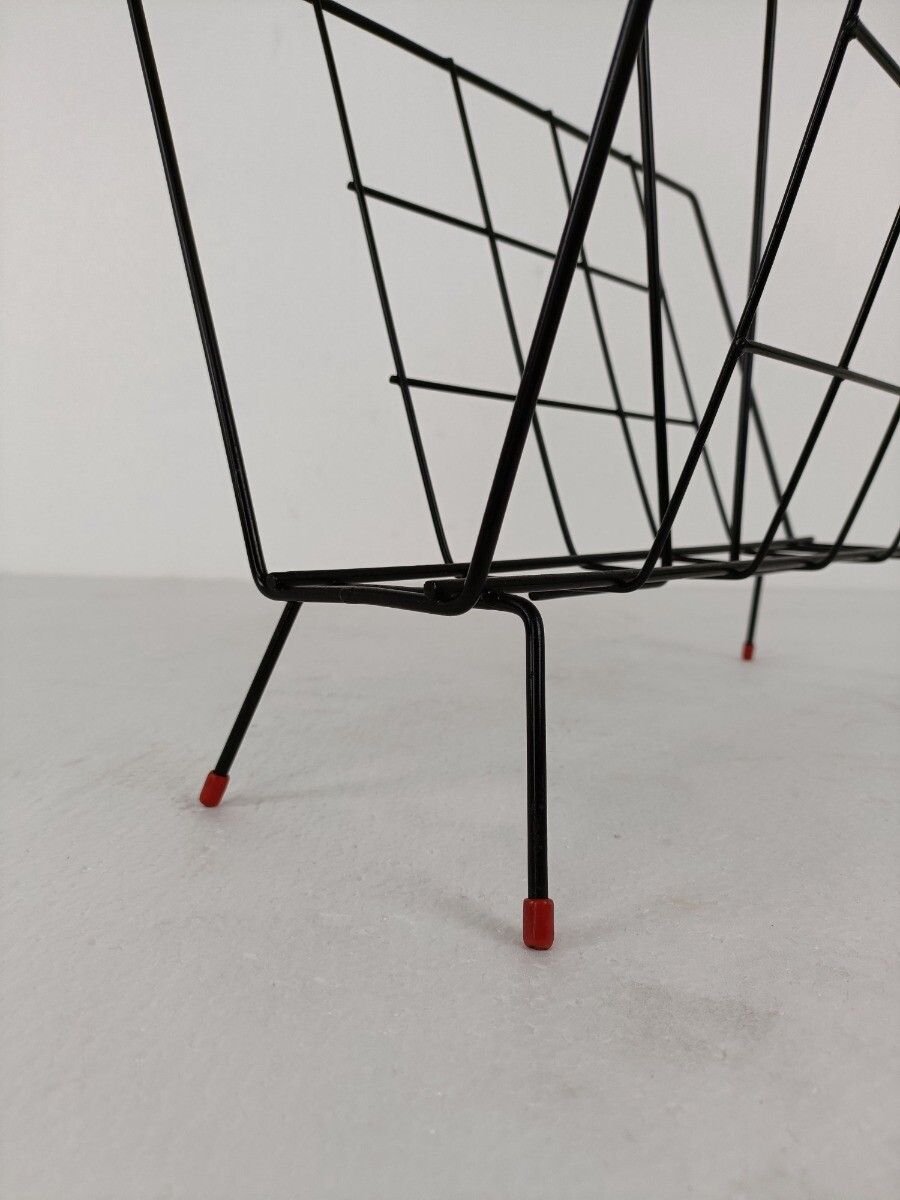photo for sale Vintage Mid Century Modern Magazine Newspaper Basket Rack Funky  Wrought Iron Ma