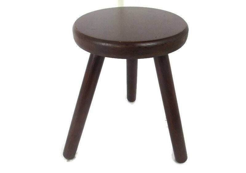 Small Vintage Hand Carved Wood Tripod Milking Stool Pedestal Table Pedestal Barn