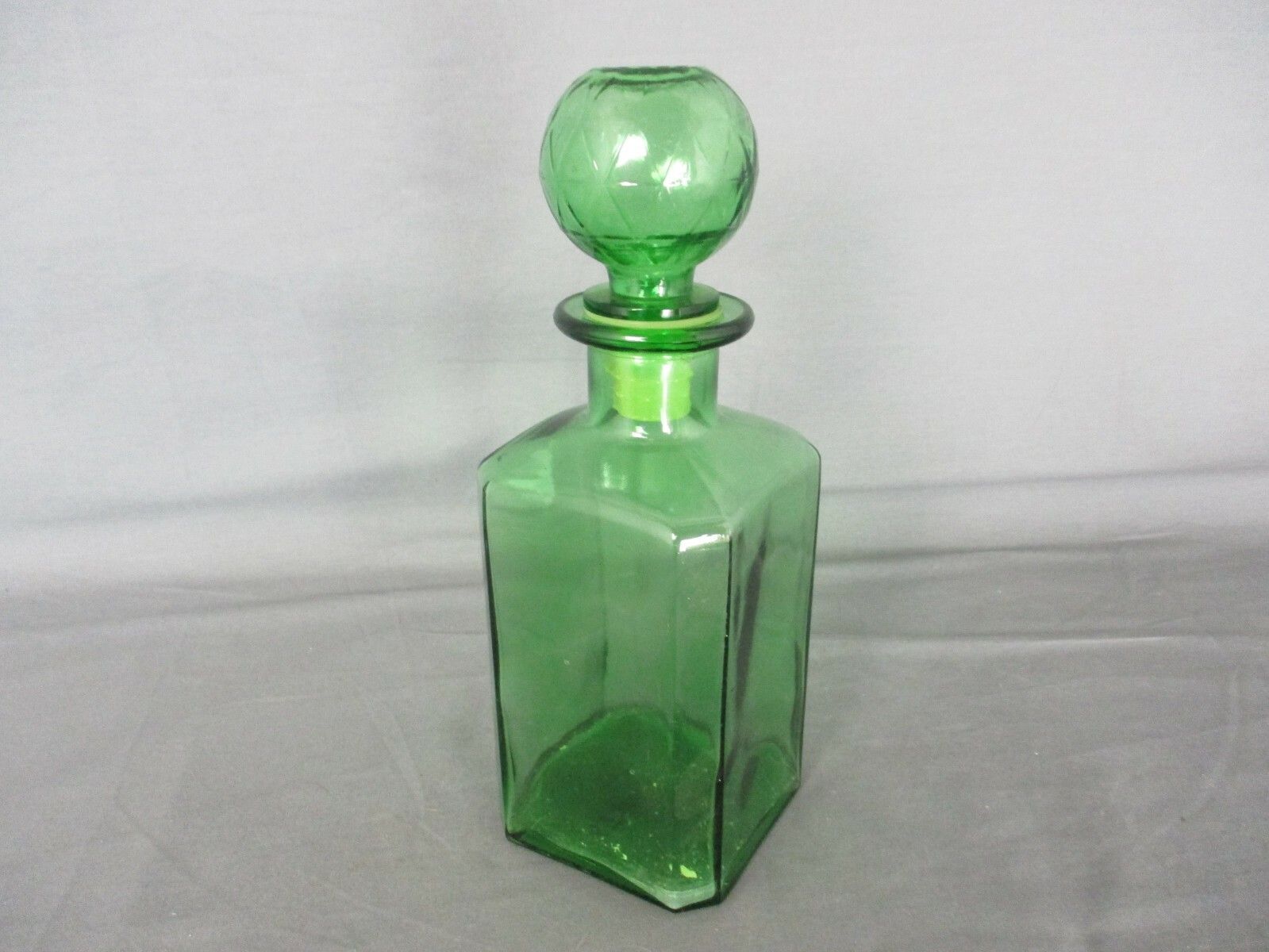 Empoli Art Glass Green Square Lidded  Decorative Bottle Italian Made Italy Retro photo furniture