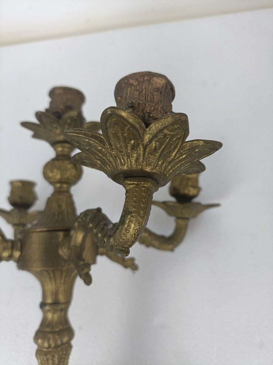 Home Decor Couple Candle Holders Brass Ornate Hollywood Regency Style Candelabra 5 Arm photo