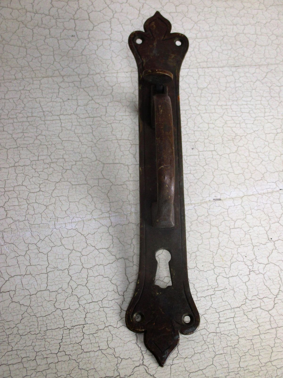 Antique Brass Door Knob Handle Architectural Ornate Reclaimed French Backplate photo for sale