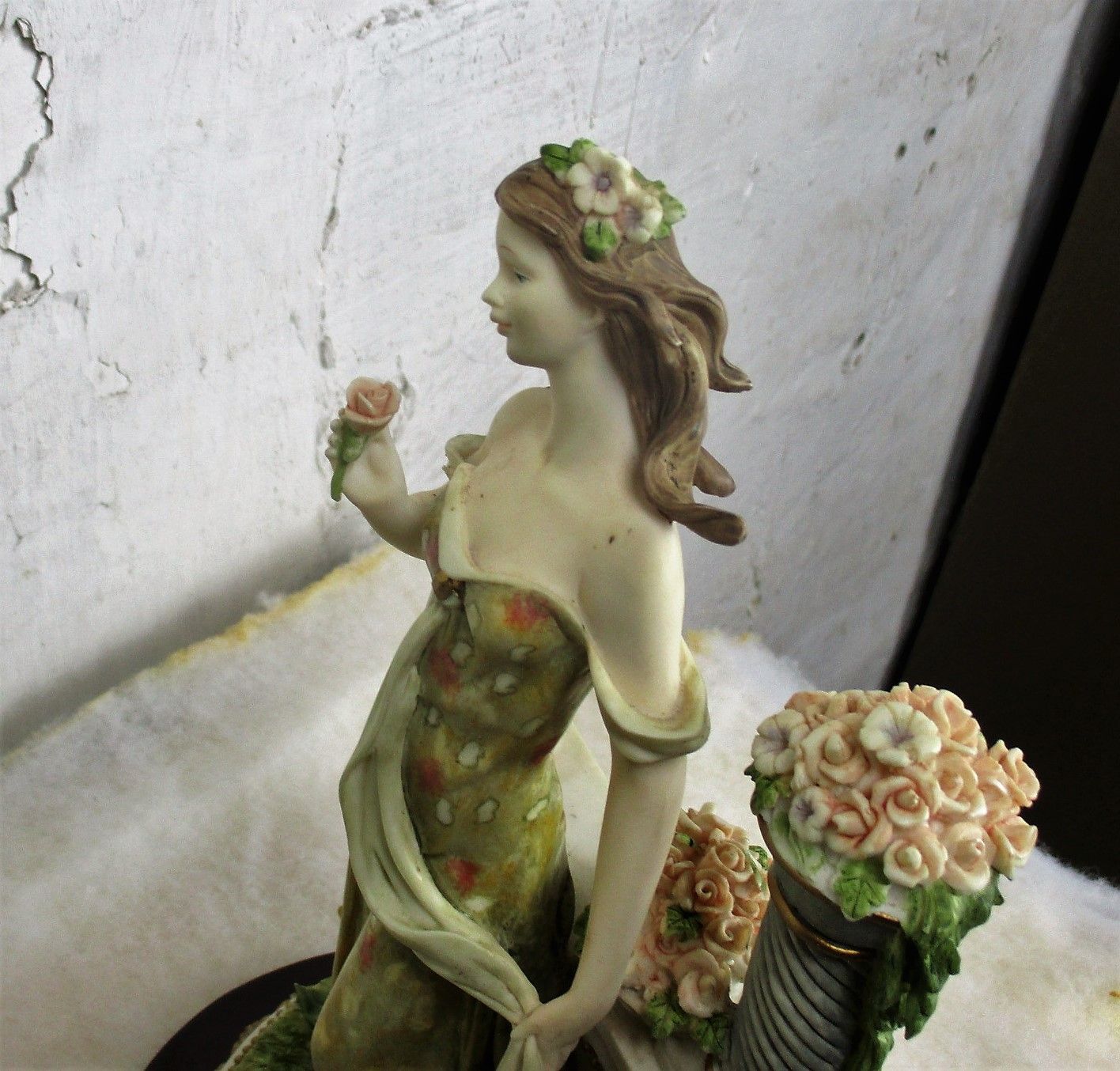 Vintage Statue Figurine Young  Flower Girl  Resin Flowers Elf Lion Head photo vintage