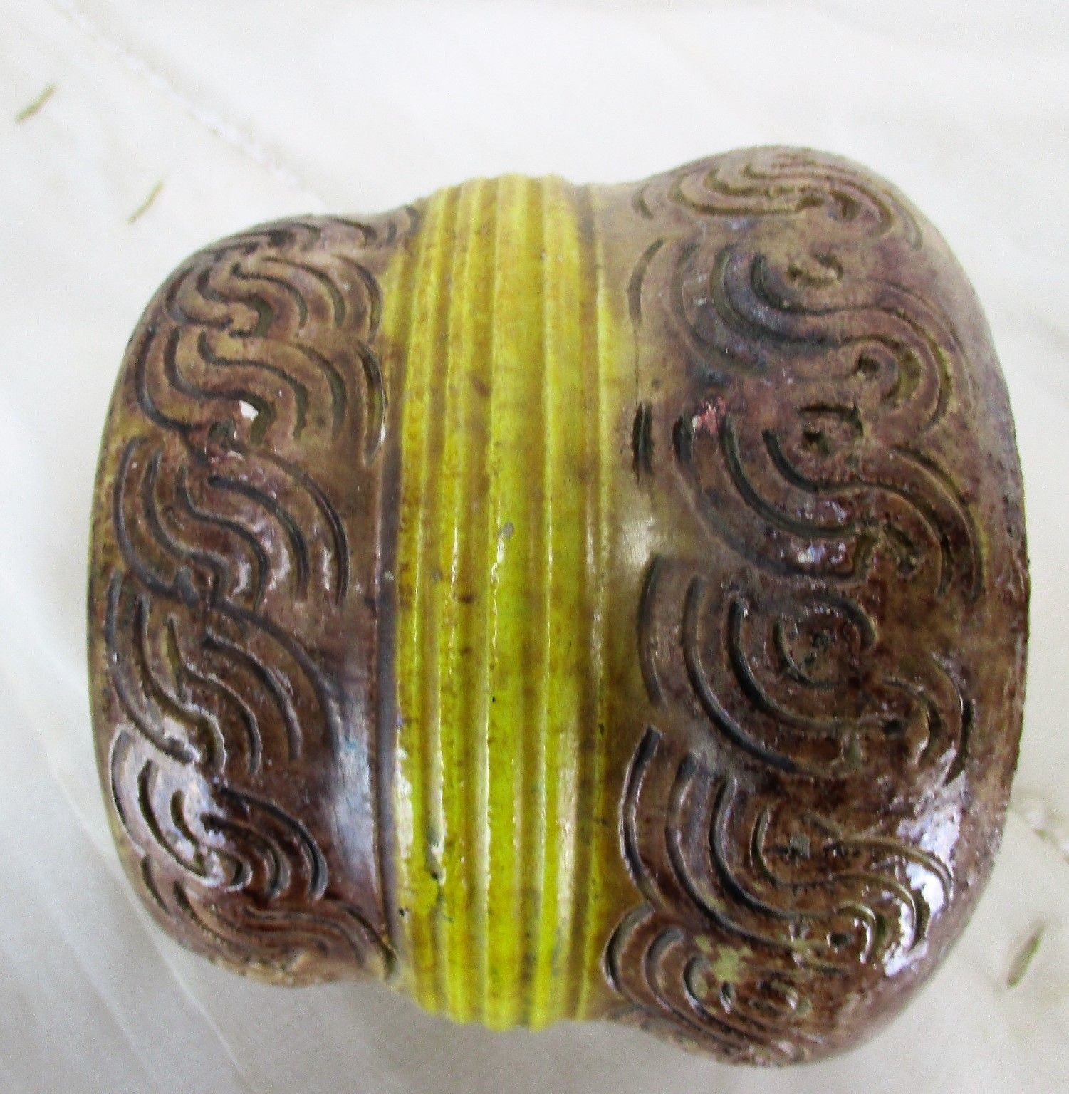Antique Tobacco Jar Humidor  Ceramic Pottery Majolica Brown Yellow photo 108.0