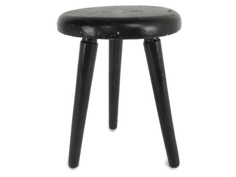 Hand Carved Wood Tripod Milking Stool Pedestal Table Plant Flower Bonsai Stand S