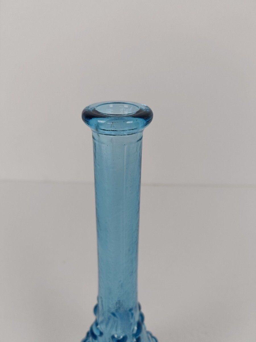 Vintage Art Bubbled Glass  Light Blue Azzurro Empoli Bottle Italian Decorative photo 202.0