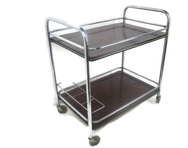 Bar Cocktail Tea Entertainment Cart Trolley Kitchen Island Veneer Retro Funky Ba