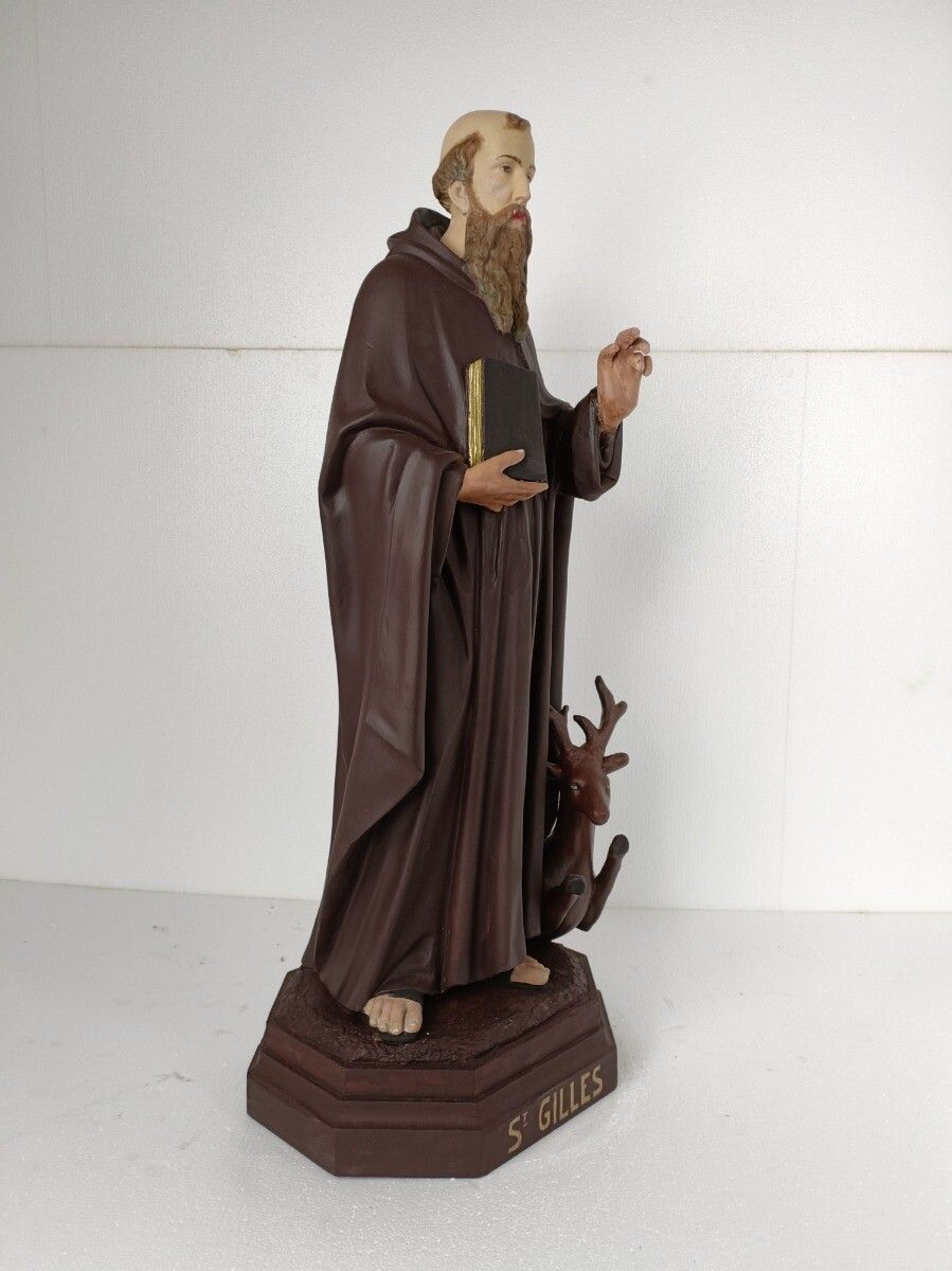 Church Statue Saint Gillis Gilles The Wanderer With A Deer Collector Plaster photo vinterior