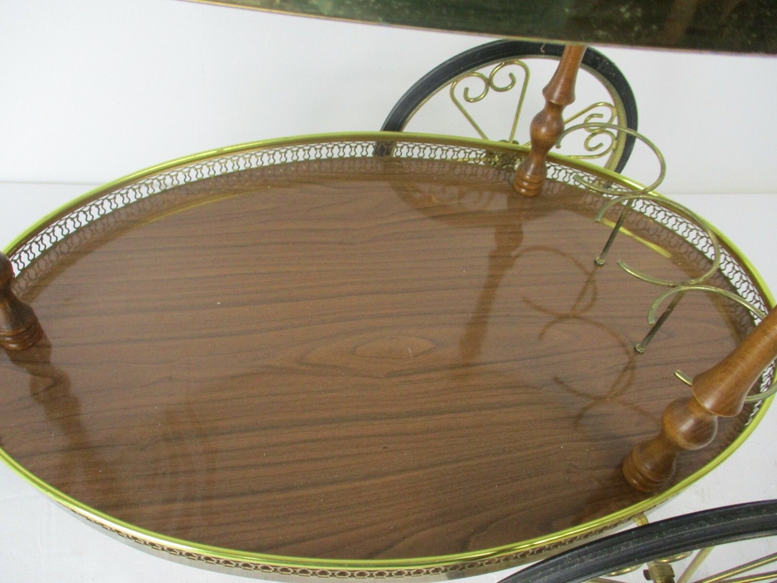 photo for sale Oval Bar Cart Trolley Cocktail Kitchen Island  Tray Hollywood Regency Funky Vtg