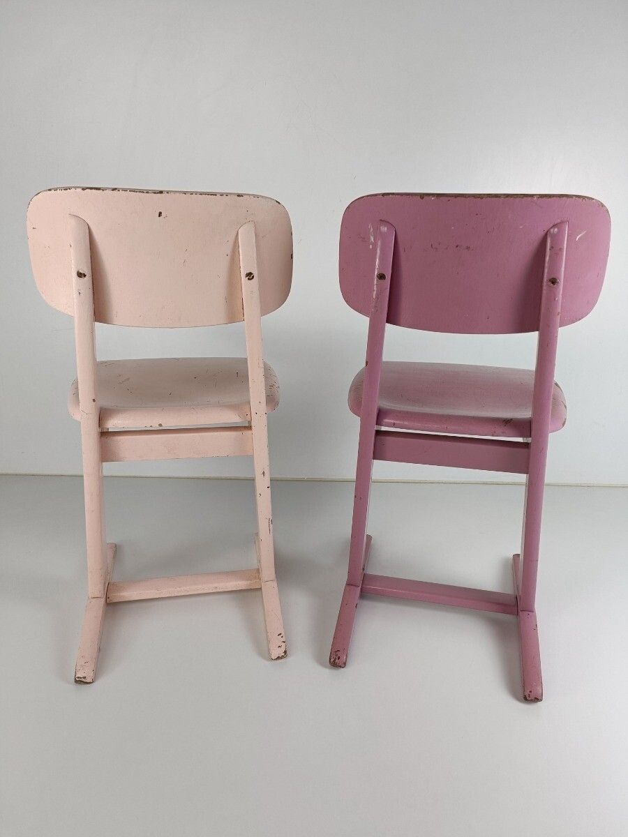 Pair Children's School Chairs By Karl Nothhelfer For Casala 1960s Plywood Design photo vintage