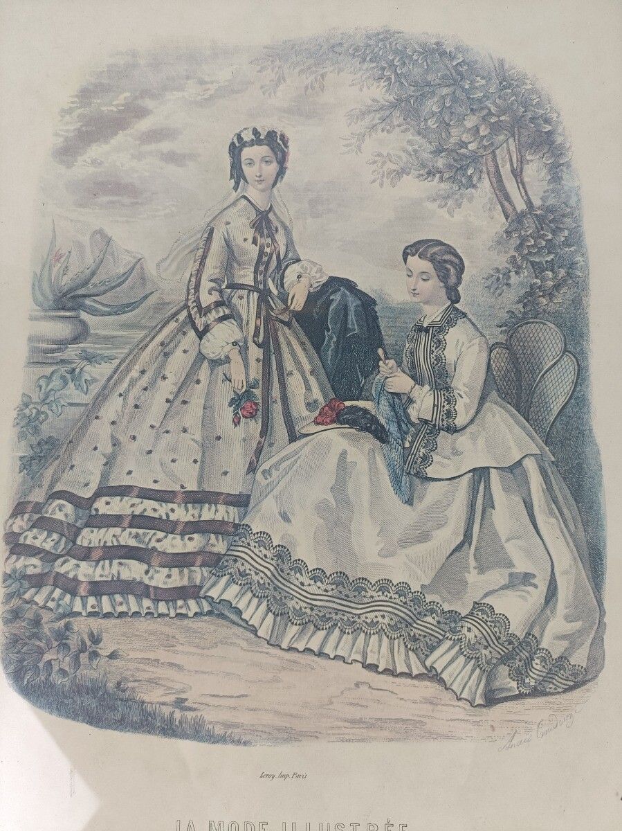 La Mode Parisiennes  Illustrée Victorian Dress Fashion Print Plates Framed Ital photo for sale