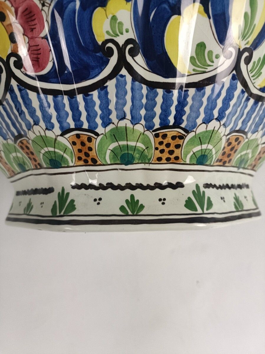 Home Decor Huge Impressive Urn Vase Lidded Polychrome Bird Hand Painted Delft Marked Xxl photo