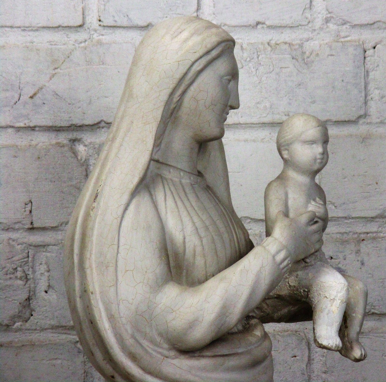 Large Virgin Mary Madonna & Child Plaster Statue Church Chapel 23.62" photo for sale