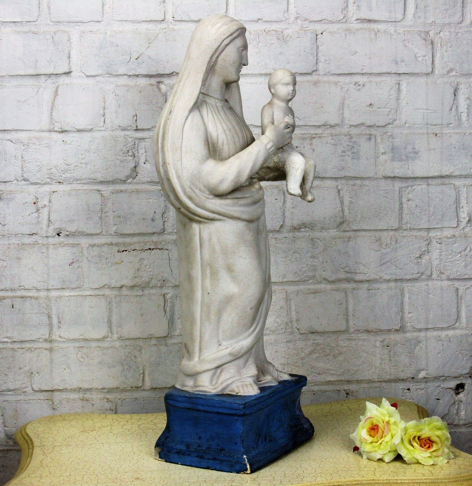 Large Virgin Mary Madonna & Child Plaster Statue Church Chapel 23.62" photo Art