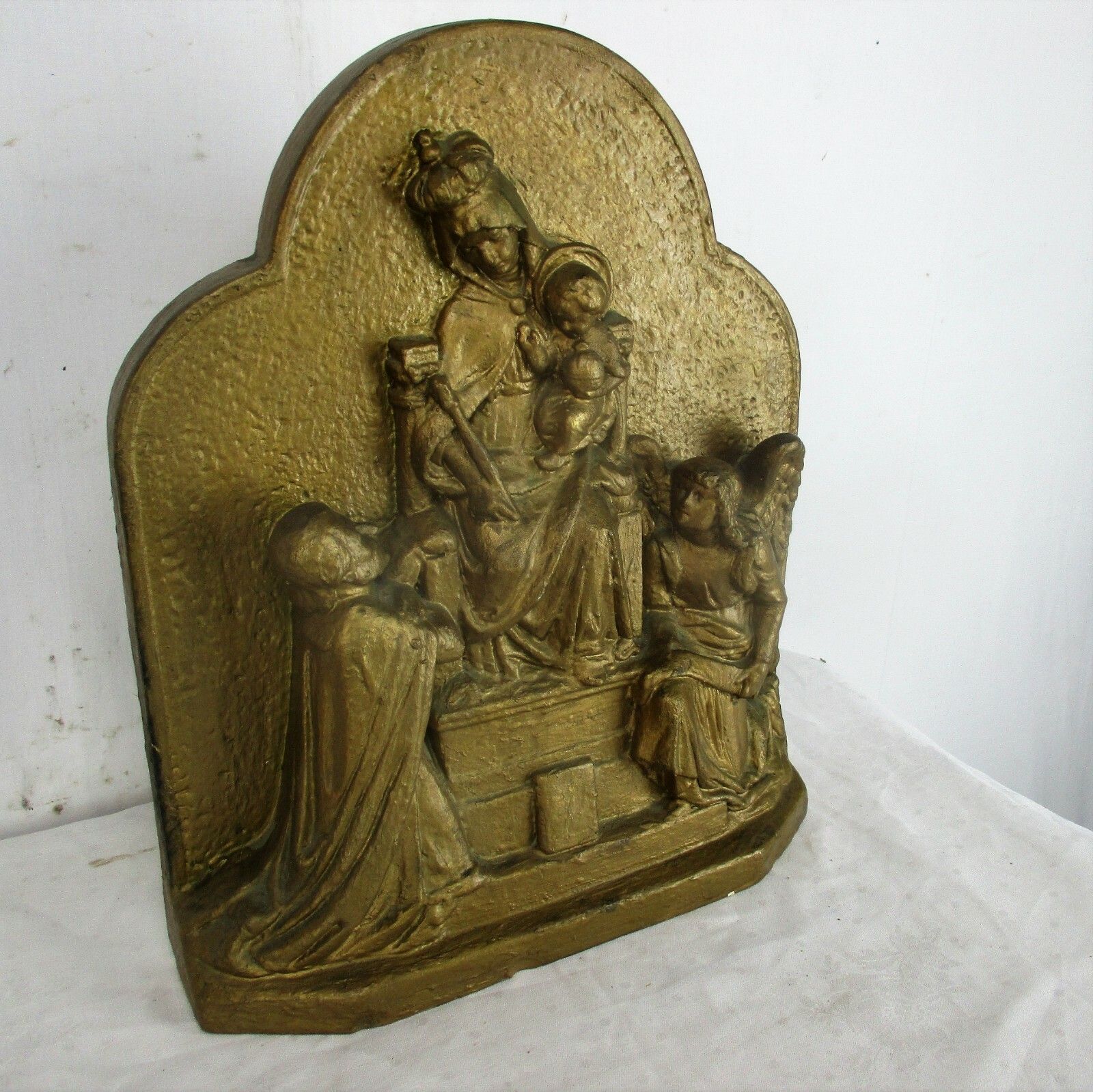 High Relief Tableaux  Virgin Infant Child Plaster Statue Adoration Angel Lovely photo for sale