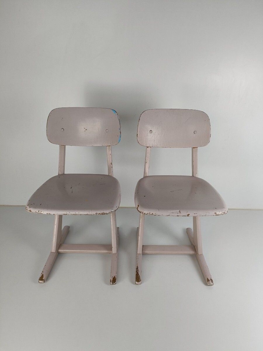 Pair Children's School Chairs By Karl Nothhelfer For Casala 1960s Plywood Design photo vinterior