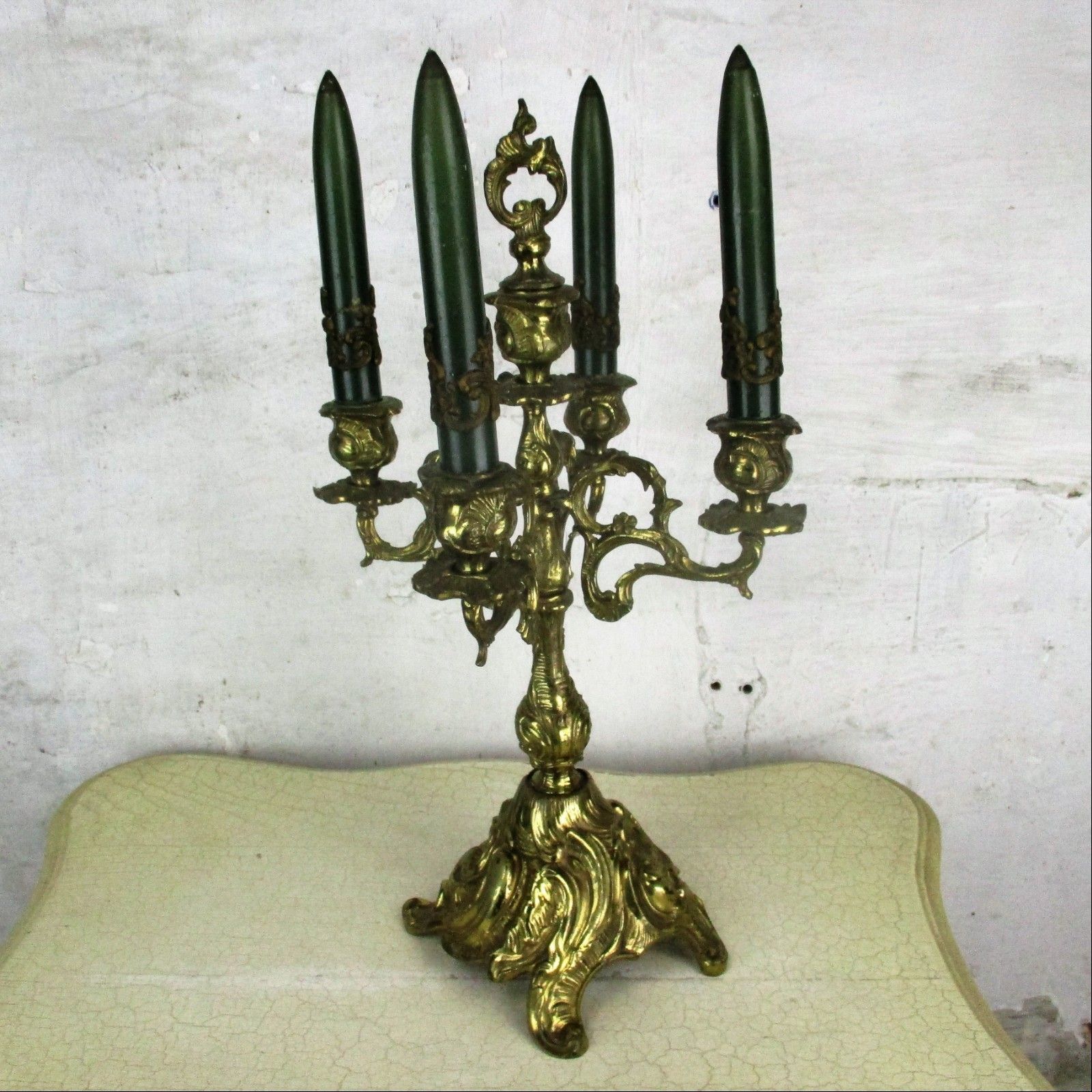 Gorgeous Brass Ornate Embossed  Candle Holder Stick Candelabra 5 Arm  Sniffer photo for sale