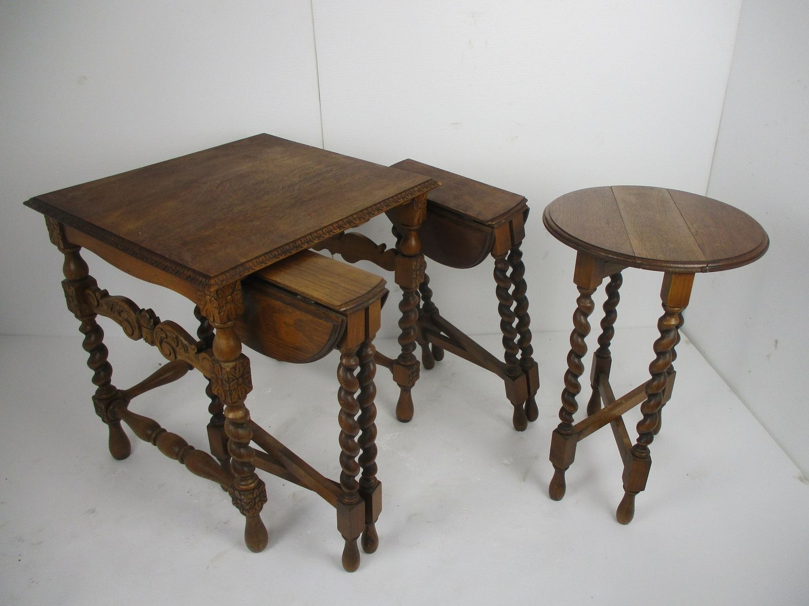 Barley Twist Set Wood Side Occasional Wine Coffee Table Pedestal Plant Stand Pli photo Furniture