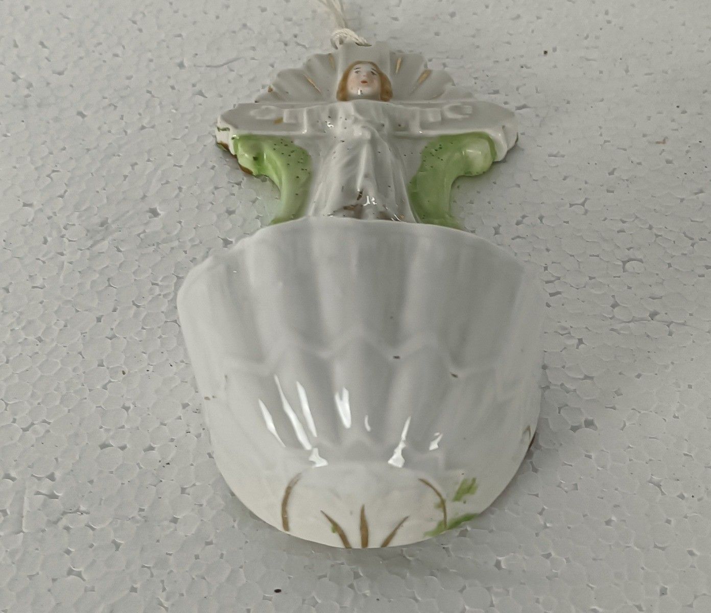 Small Porcelain Antique Holy Water Font Vessel Jesus Christ Lovely Wall Hanging photo for sale