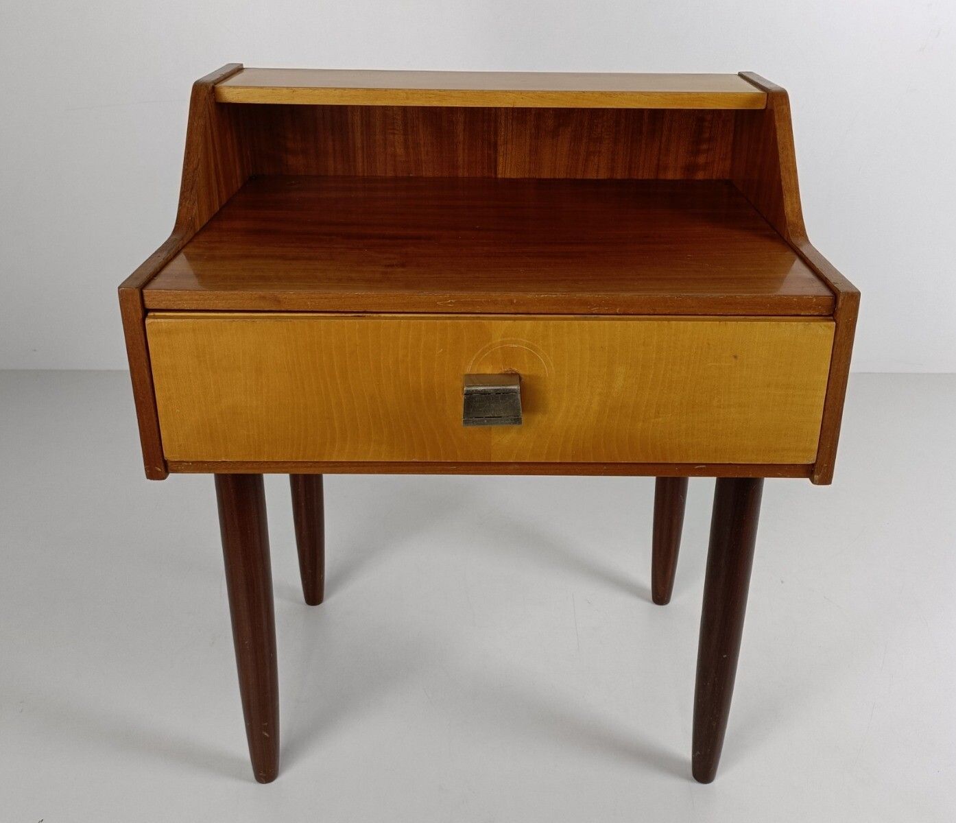 Wooden Wood Nightstand End Table Bedroom Cabinet Vintage Modernist Retro Two Ton photo 384.0