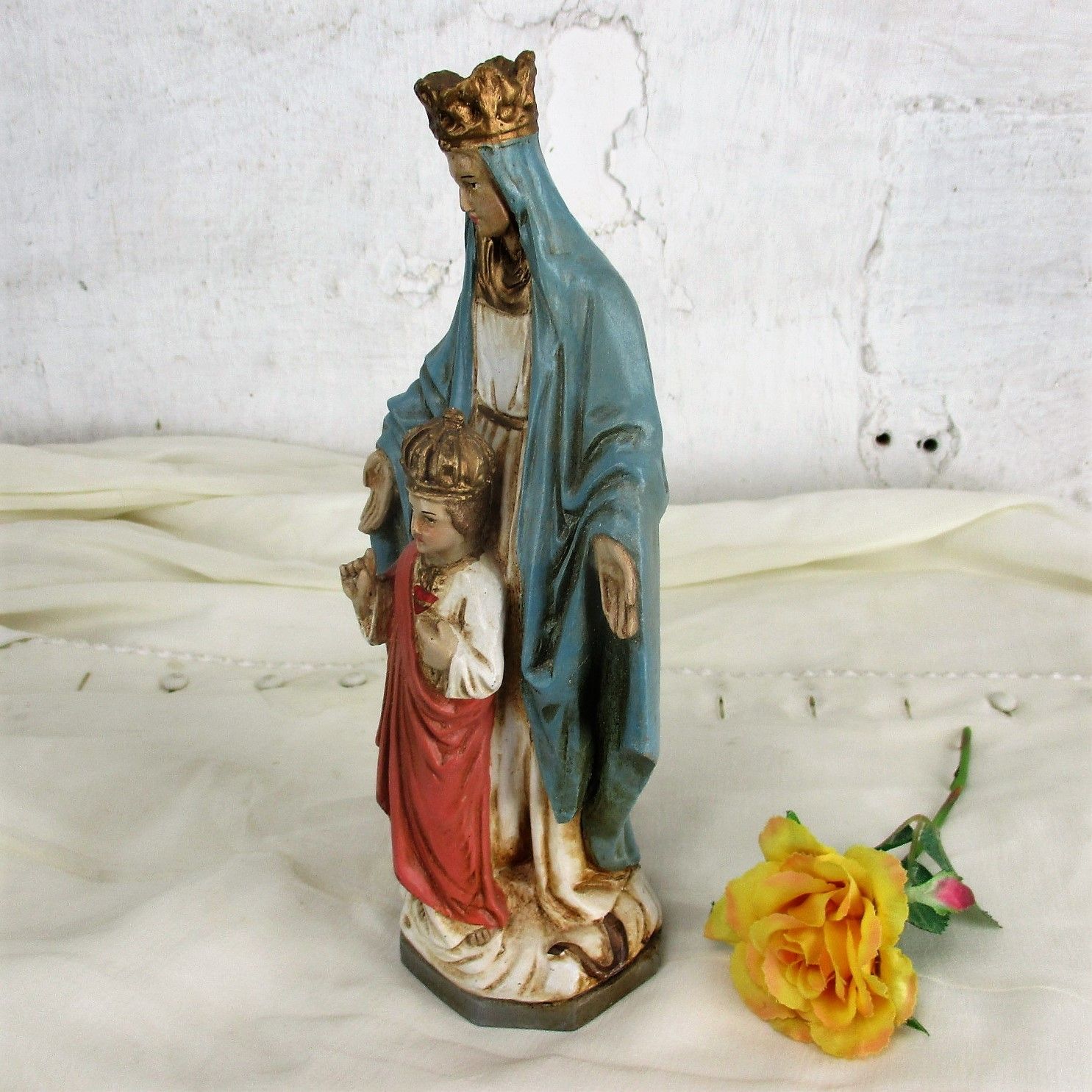 Statue Virgin Mary Open Hands Infant Of Prague Snake Resin Extremely  Htf 10.23" photo vinterior