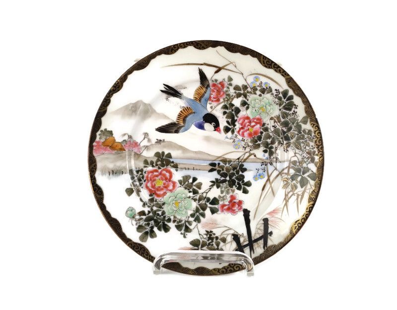 Antique Japanese  Charger Plate Decorative 19th Century Polychrome Birds Flowers