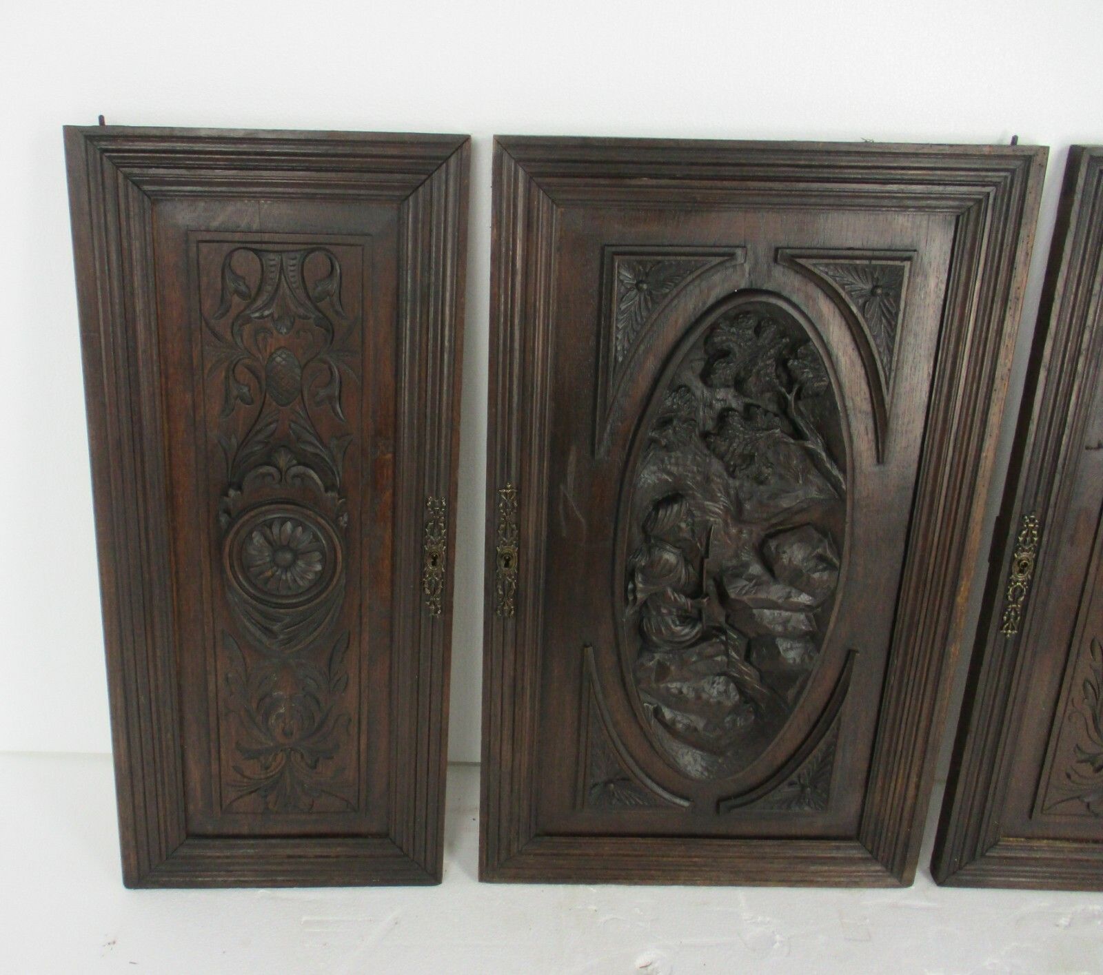 Set Of 3  Door Panels Reclaimed Architectural Antique Oak Shepherd Breton Style photo furniture