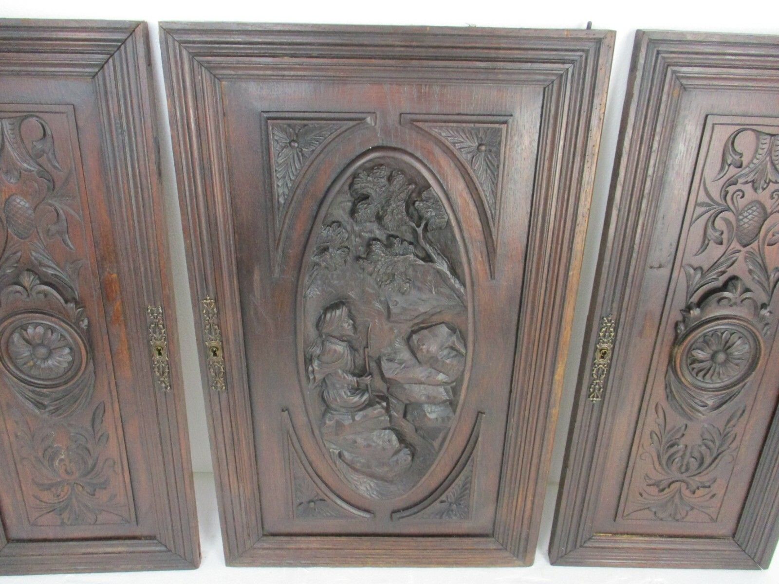 Set Of 3  Door Panels Reclaimed Architectural Antique Oak Shepherd Breton Style photo for sale