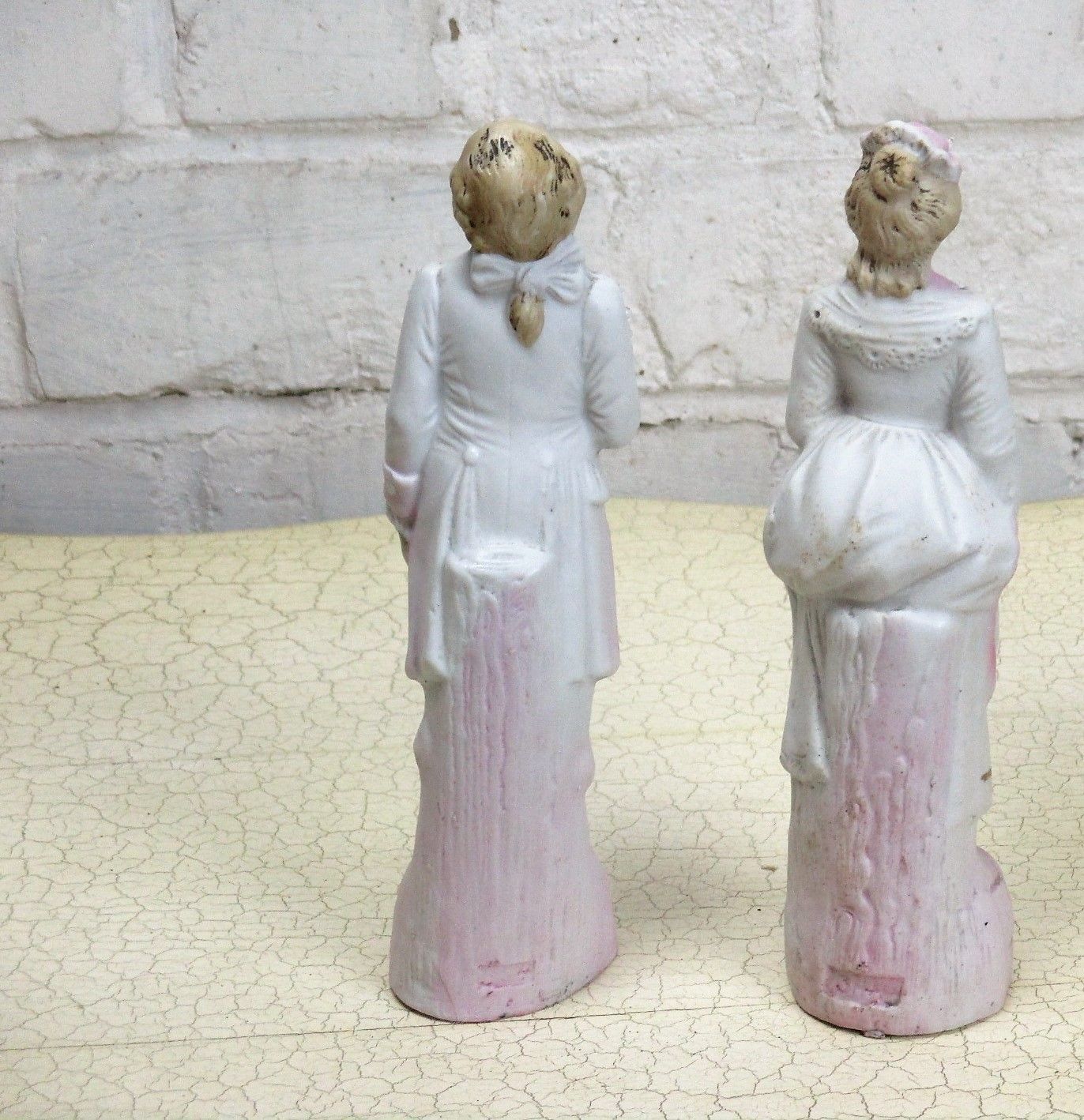 Couple Two Figurines Courting  Woman  Man Porcelain Bisque Marked 7.87" photo buy