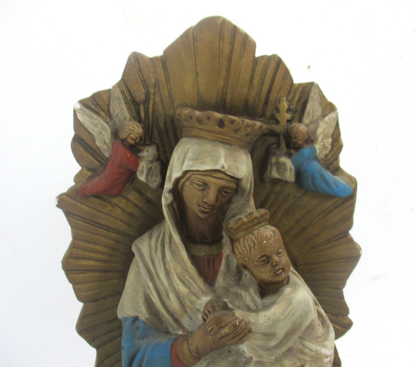 Virgin Mary Lady Of Perpetual Help  Madonna Infant Plaster Statue Angel Polychro photo furniture