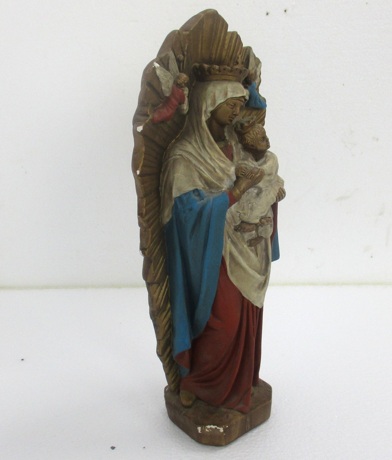 Virgin Mary Lady Of Perpetual Help  Madonna Infant Plaster Statue Angel Polychro photo for sale