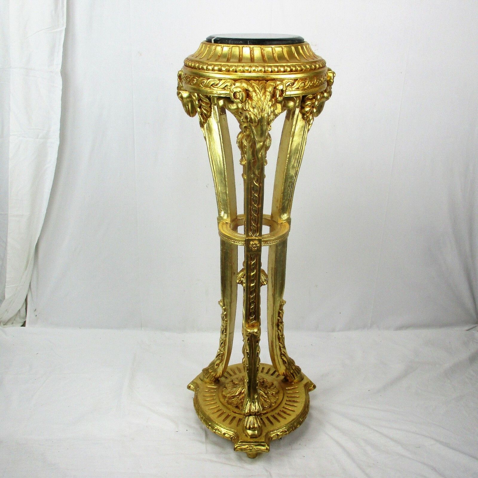 Gorgeous Gold Gilded Doré Pedestal  Plant Stand Table Rams Head Marble Top Wow photo furniture