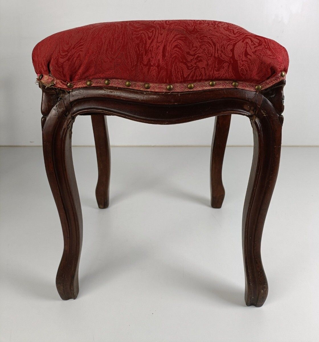 Antique Footstool Ottoman Wooden Legs Foot Rest 19th Century Louis XV Style Pink photo 323.0